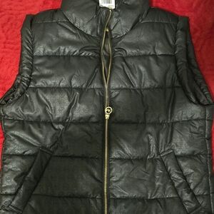 Michael Kors Black Puffer Vest with Gold Zipper